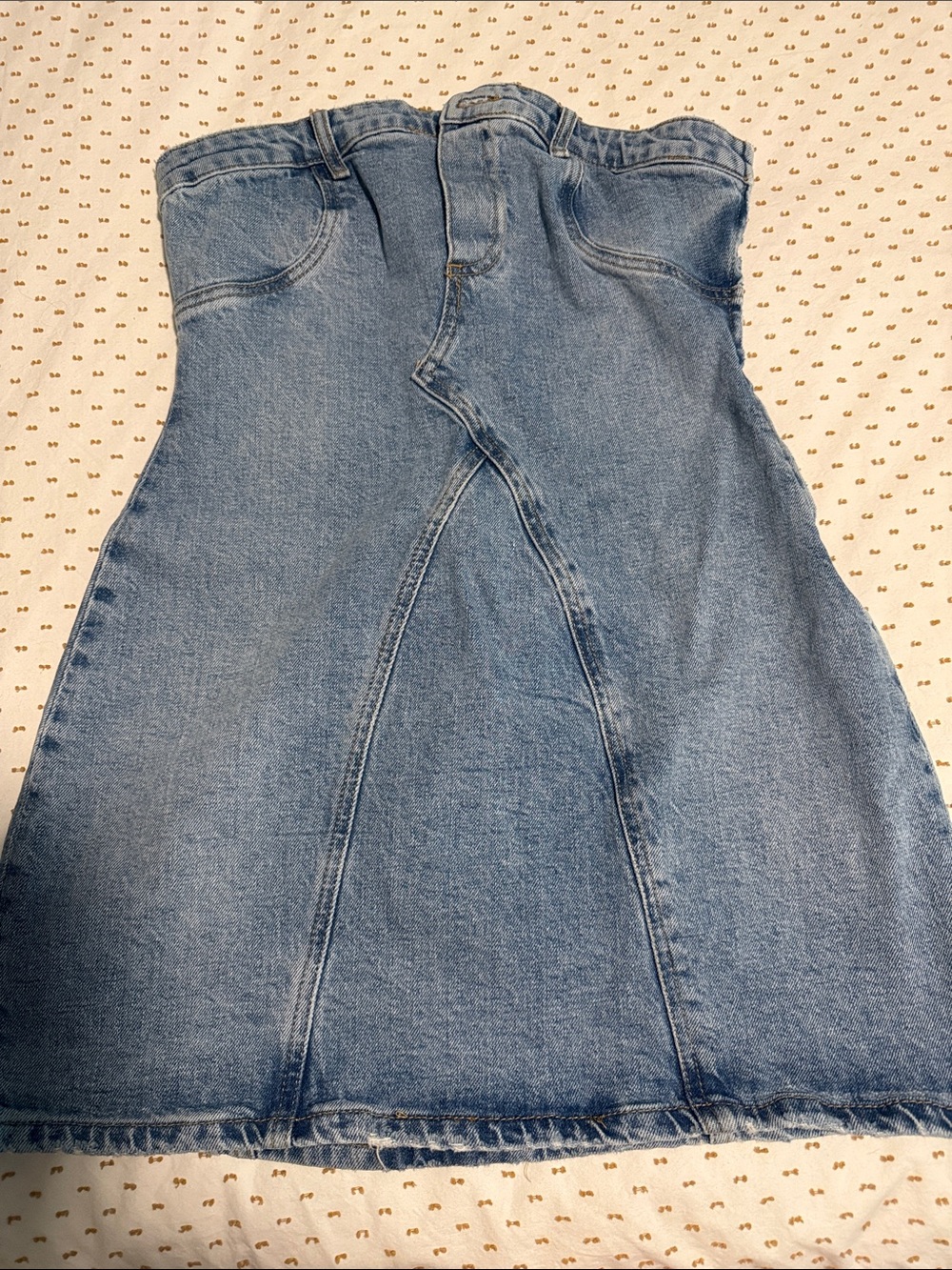 Zara Light Blue Strapless Denim Midi Skirt
